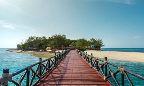 Wooden pier on Prison Island on Indian Ocean near Zanzibar island